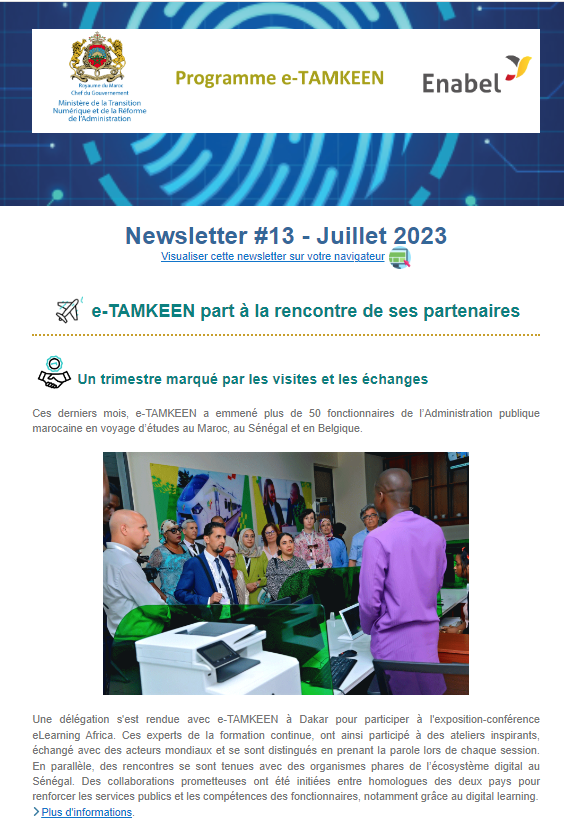  Consultez la 13ème newsletter trimestrielle de l’intervention e-TAMKEEN au Maroc !