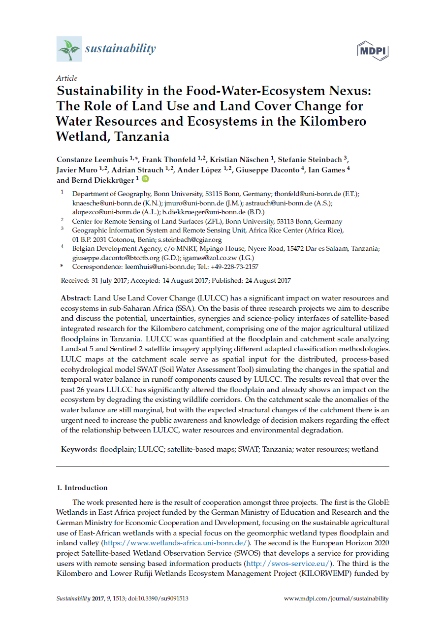 Research paper on the effects of land use changes in the Kilombero Valley